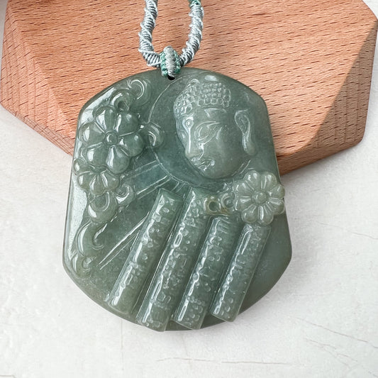 Jadeite Jade Amida Amitabha Buddha Looking Down on Earth Necklace Right, YJ-0321-0344797-2 - AriaDesignCollection