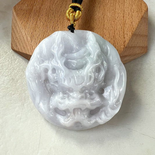 Jadeite Jade Dragon Chinese Zodiac Hand Carved Pendant Necklace, YJ-0321-0447024