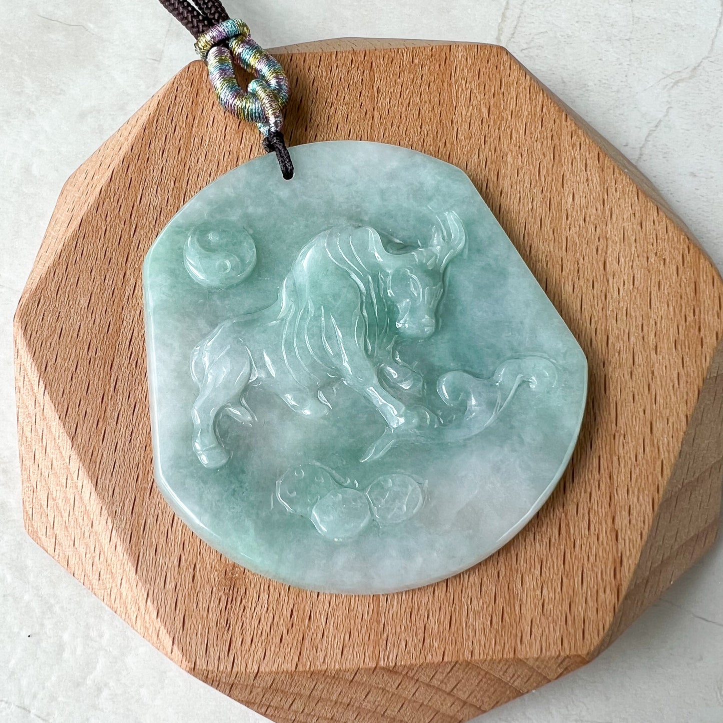 Ox Jadeite Jade Bull Cow Chinese Zodiac Carved Rustic Pendant Necklace, YJ-0321-0324765