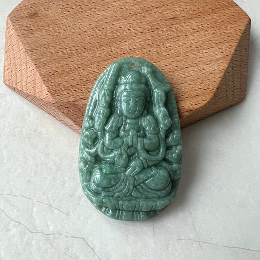 Jadeite Jade Thousand Hand Guan Yin Avalokiteshvara, Quan Am, 观音, Hand Carved Jade Pendant Necklace, YJ-0622-0362178-3 - AriaDesignCollection