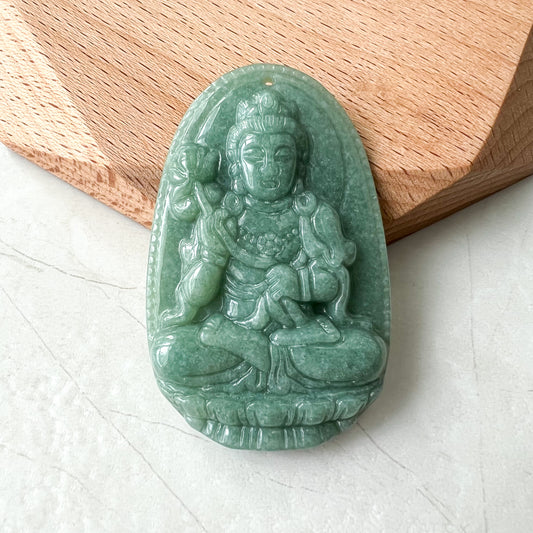 Jadeite Jade Mahasthamaprapta Buddha, Da Shi Zhi , Đại Thế Chí Bồ tát, 大势至, Green Jade Pendant Necklace, YJ-0622-0362178-7 - AriaDesignCollection