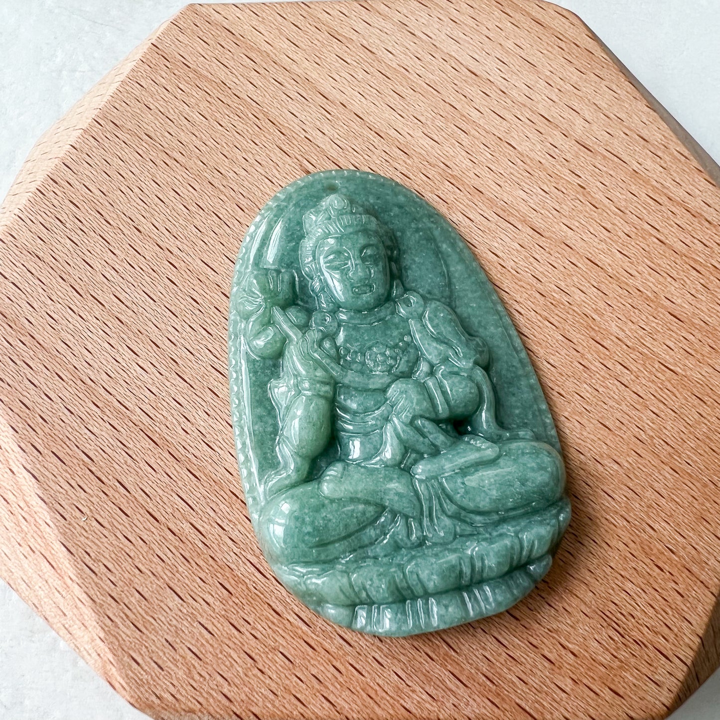 Jadeite Jade Mahasthamaprapta Buddha, Da Shi Zhi , Đại Thế Chí Bồ tát, 大势至, Green Jade Pendant Necklace, YJ-0622-0362178-7 - AriaDesignCollection