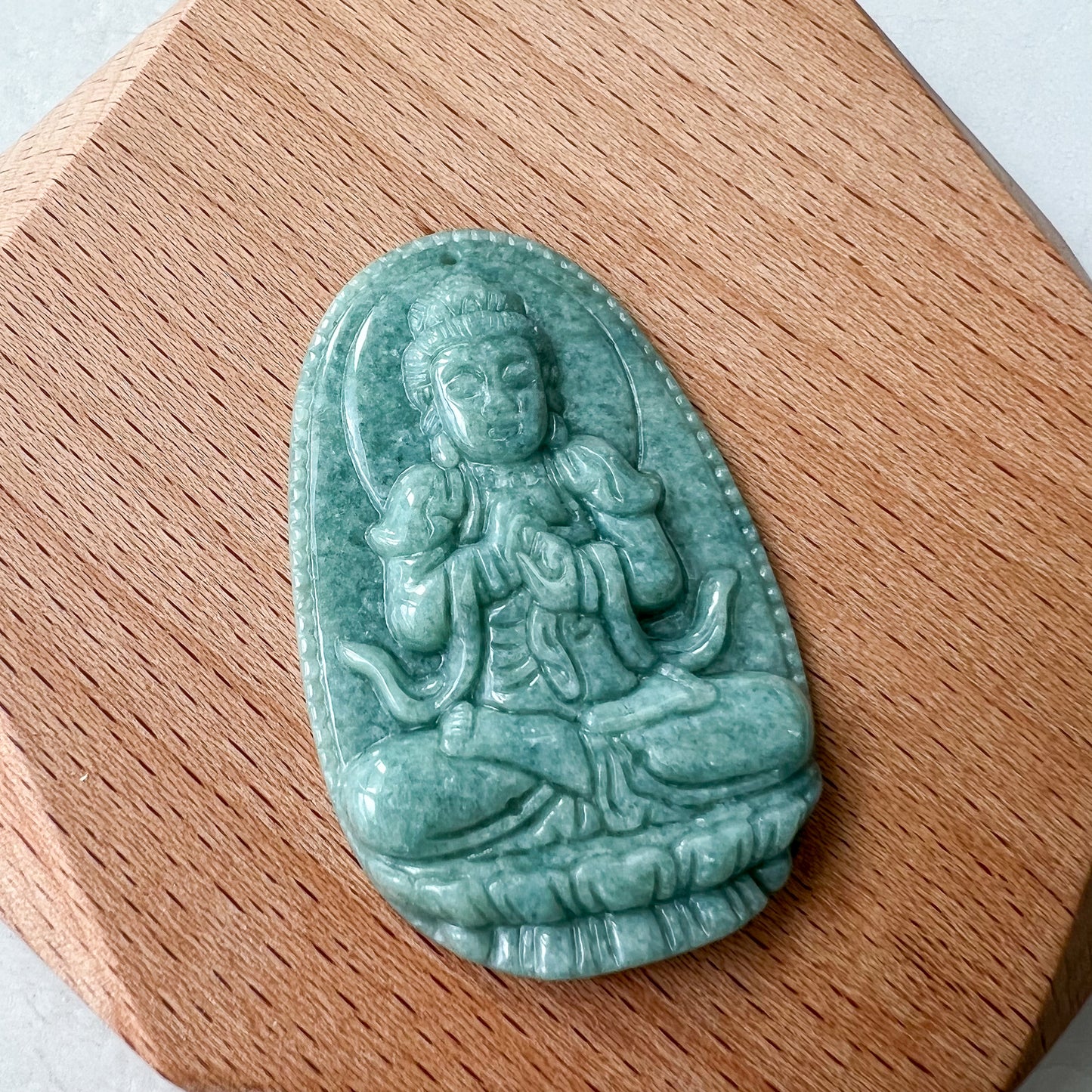 Jadeite Jade Vairocana Buddha, Da Ri Ru Lai, Đại Nhật Như Lai, 大日如来, Hand Carved Jade Pendant Necklace, YJ-0622-0362178-6 - AriaDesignCollection