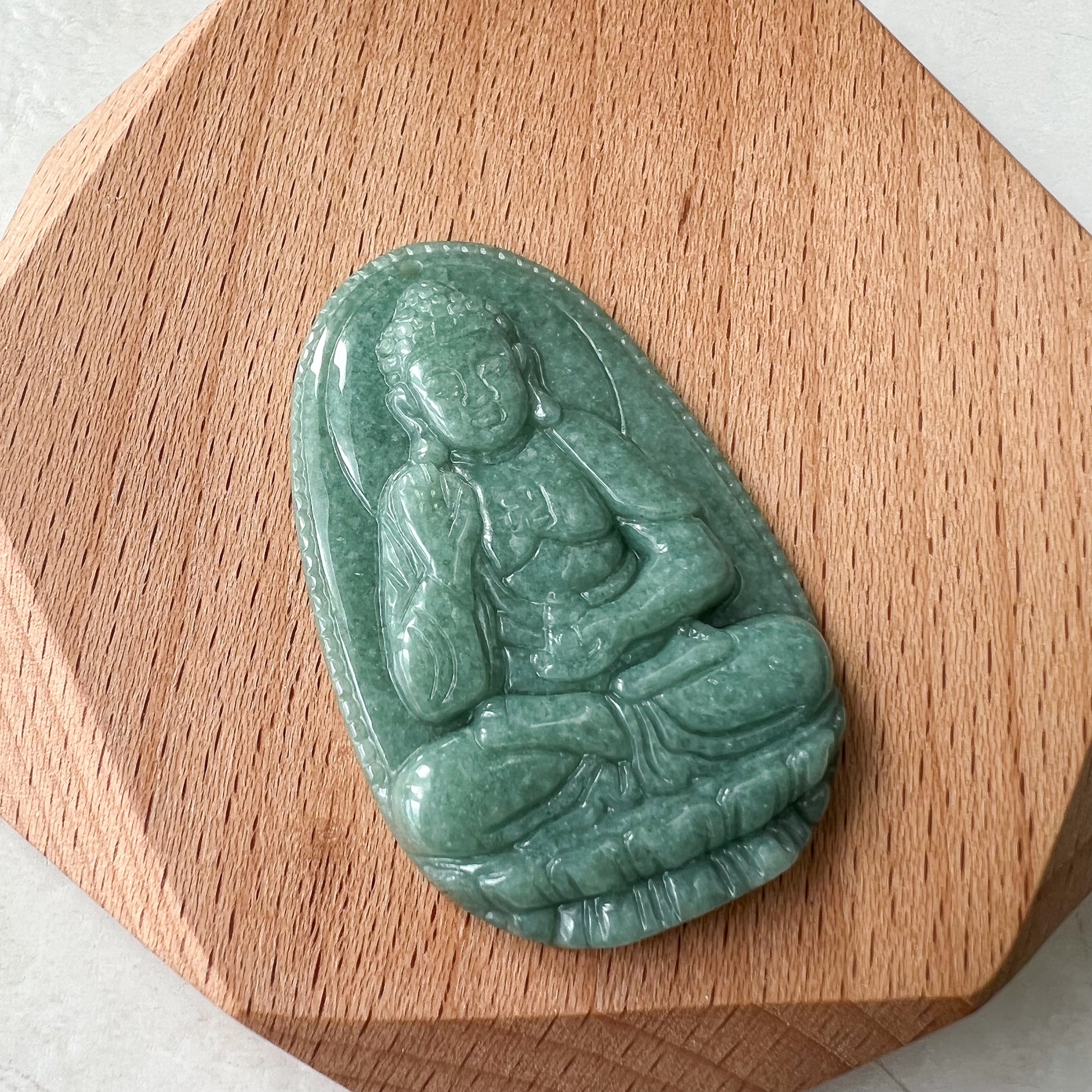 Jadeite Jade Amitabha Buddha Amita Amida Green Carved Pendant Necklace, A Di Đà Phật, 阿弥陀佛, YJ-0622-0362178-5 - AriaDesignCollection