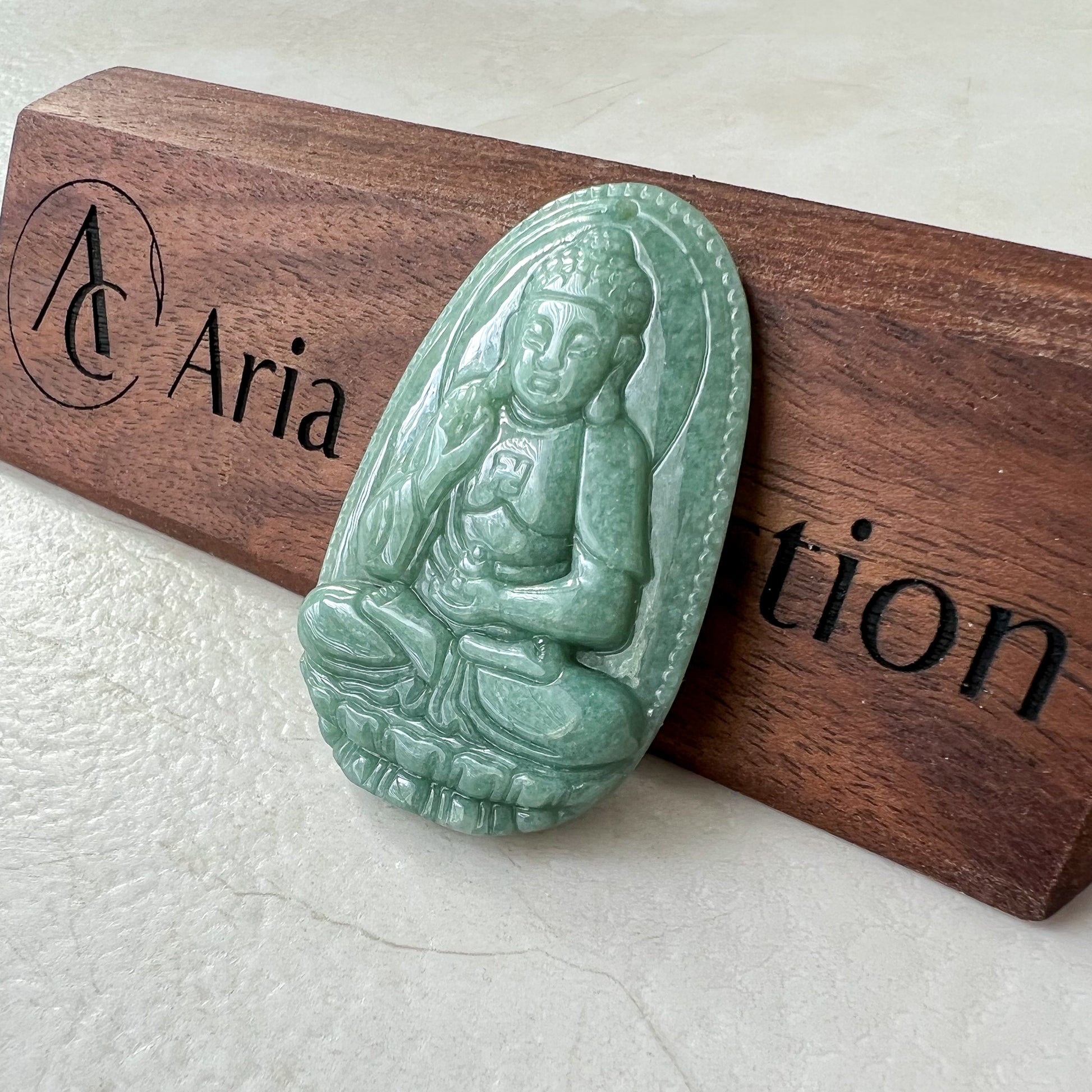 Jadeite Jade Amitabha Buddha Amita Amida Green Carved Pendant Necklace, A Di Đà Phật, 阿弥陀佛, YJ-0622-0362178-5 - AriaDesignCollection