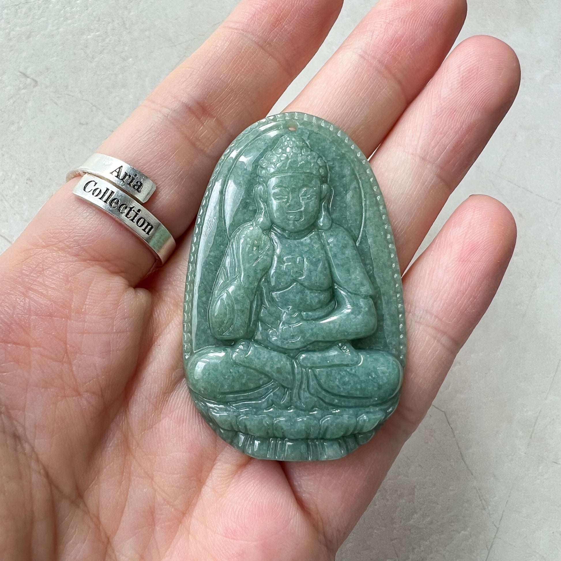 Jadeite Jade Amitabha Buddha Amita Amida Green Carved Pendant Necklace, A Di Đà Phật, 阿弥陀佛, YJ-0622-0362178-5 - AriaDesignCollection