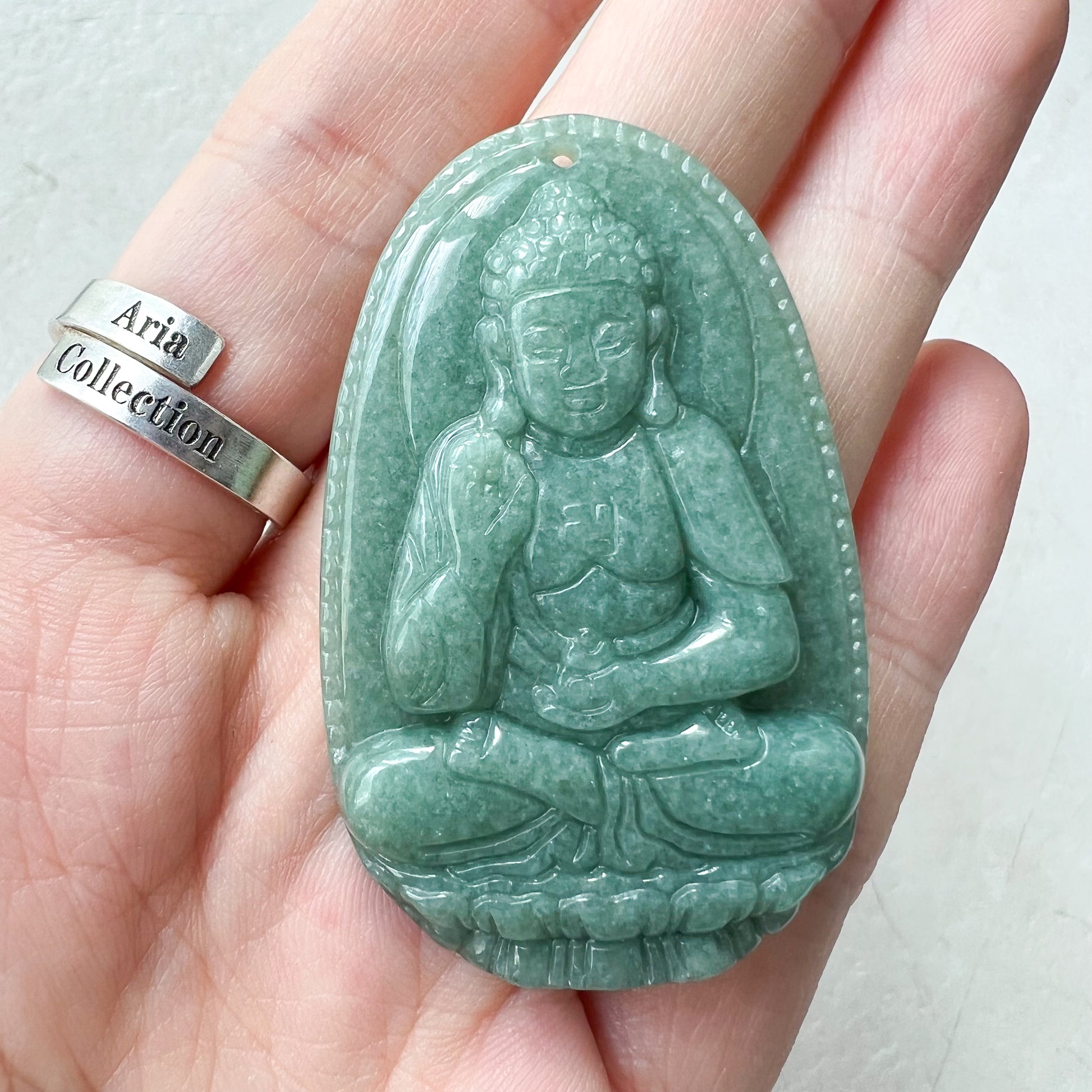 Jadeite Jade Amitabha Buddha Amita Amida Green Carved Pendant Necklace, A Di Đà Phật, 阿弥陀佛, YJ-0622-0362178-5 - AriaDesignCollection