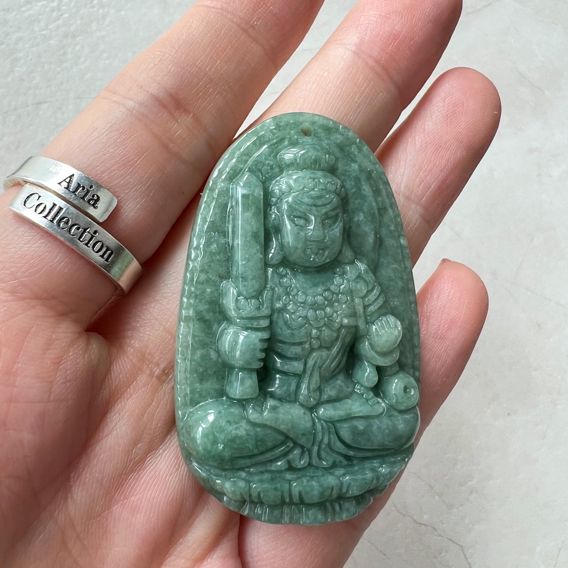 Jadeite Jade Acala Acalanātha Buddha Bu Dong Ming Wang, Bất Động Minh Vương, Carved Pendant Necklace, YJ-0622-0362178-4 - AriaDesignCollection