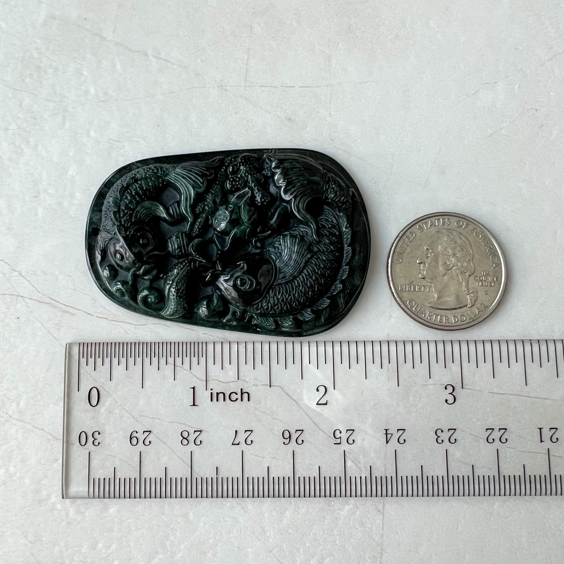 Black Jadeite Jade Twin Fish, Omphacite Jade, Pisces Zodiac Horoscope Necklace, Hand Carved Pendant Necklace, LGG-0322-1667010045-2 - AriaDesignCollection