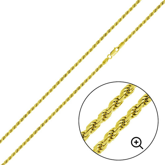 2.2 mm Gold Plated 925 Sterling Silver Rope Chain - AriaDesignCollection