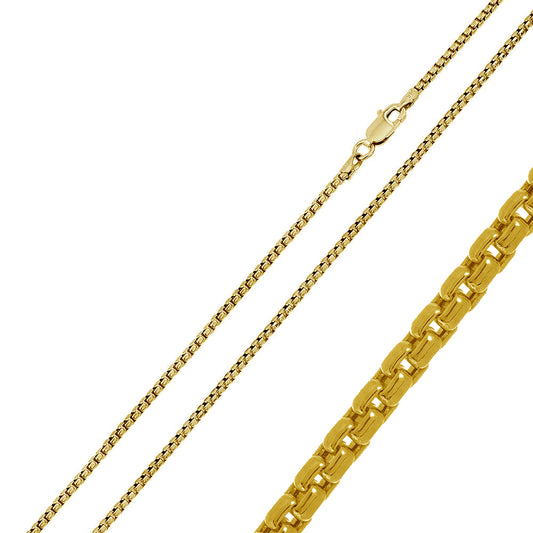 1.7 mm Gold Plated 925 Sterling Silver Round Box Chain - AriaDesignCollection