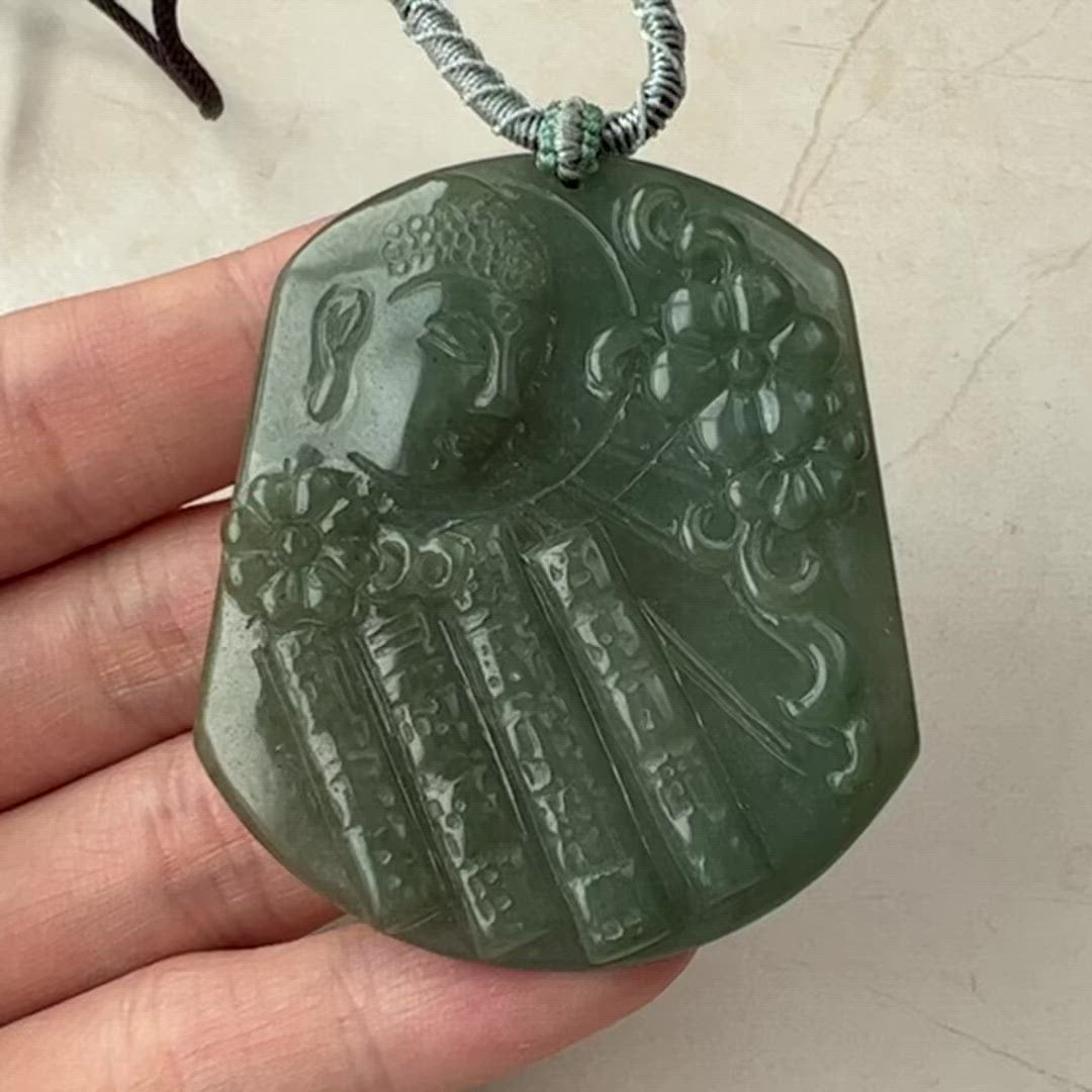 Amida Amitabha Jadeite Jade Buddha Pendant Necklace