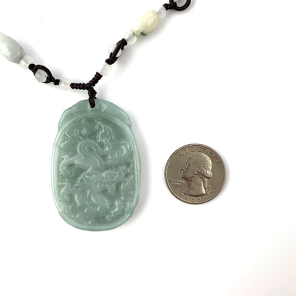Green Jadeite Jade Dragon Zodiac Carved Necklace, Jade Pendant, Jade Necklace, YW-0321-1646926102 - AriaDesignCollection