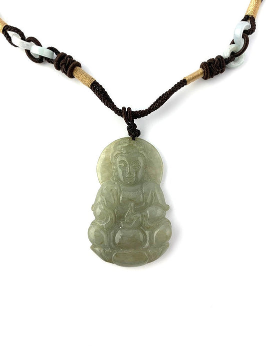 Jadeite Jade Guan Yin Avalokiteshvara Carved Pendant Necklace, YW-0110-1646196724 - AriaDesignCollection