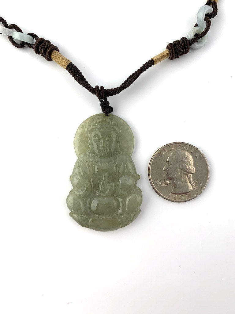 Jadeite Jade Guan Yin Avalokiteshvara Carved Pendant Necklace, YW-0110-1646196724 - AriaDesignCollection