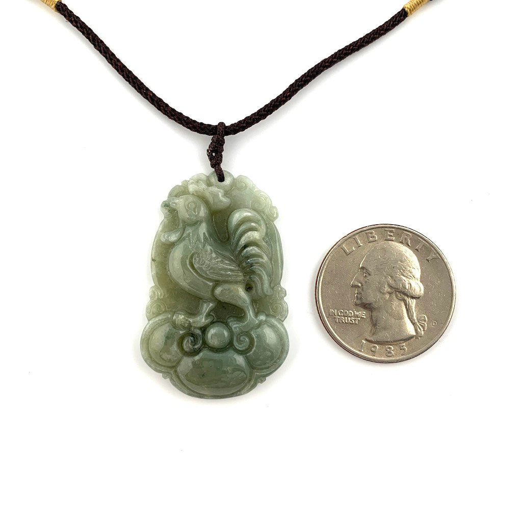 Jadeite Jade Rooster Chicken Chinese Zodiac Carved Rustic Pendant Necklace, YW-0110-1647035046 - AriaDesignCollection