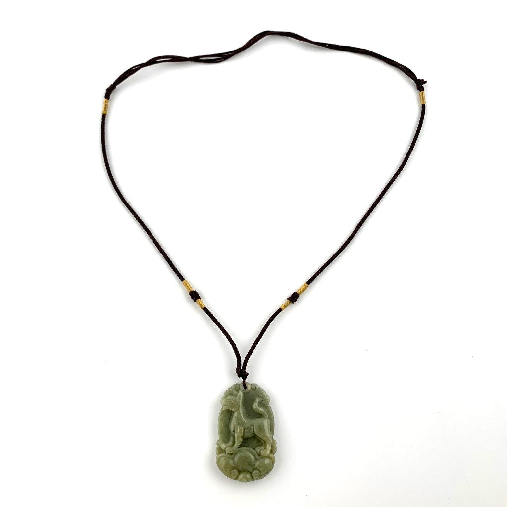Jadeite Jade Dog Chinese Zodiac Carved Rustic Pendant Necklace, YW-0110-1647034397 - AriaDesignCollection