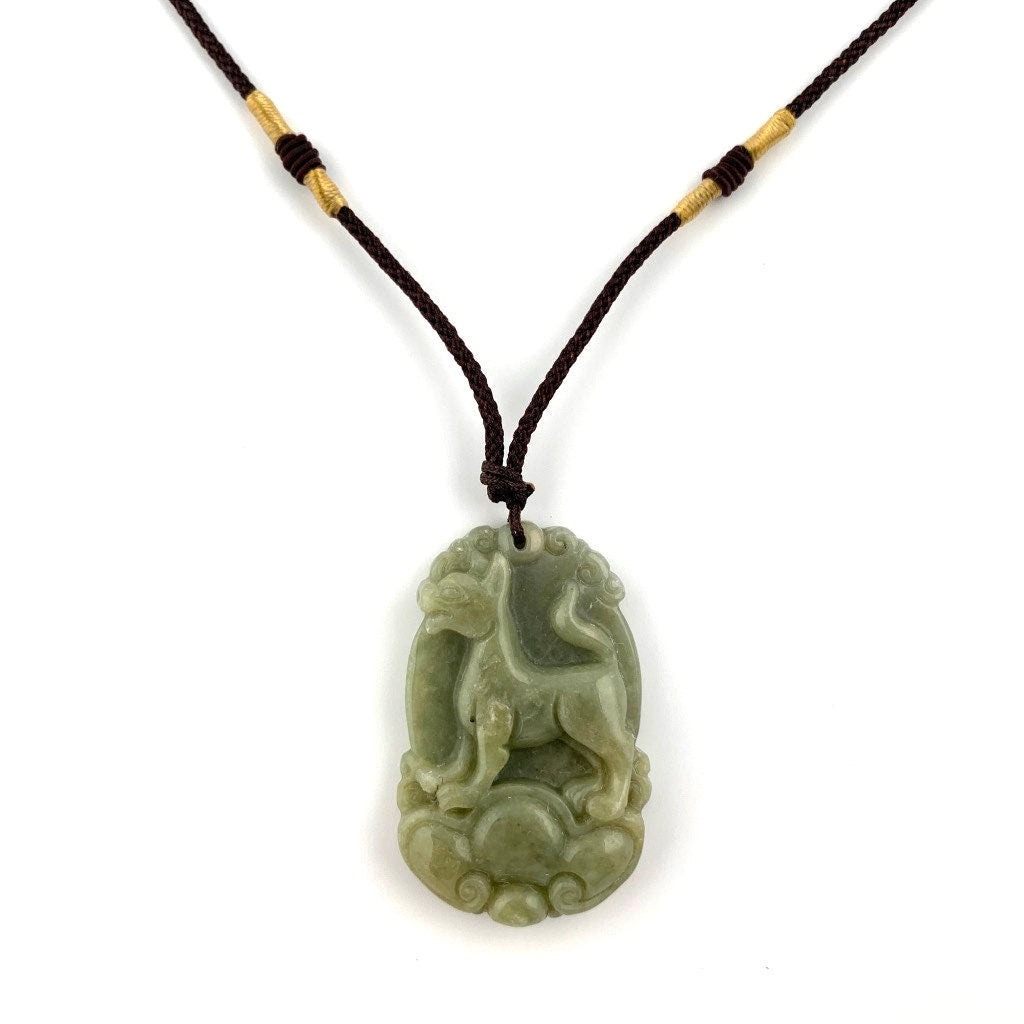 Jadeite Jade Dog Chinese Zodiac Carved Rustic Pendant Necklace, YW-0110-1647034397 - AriaDesignCollection
