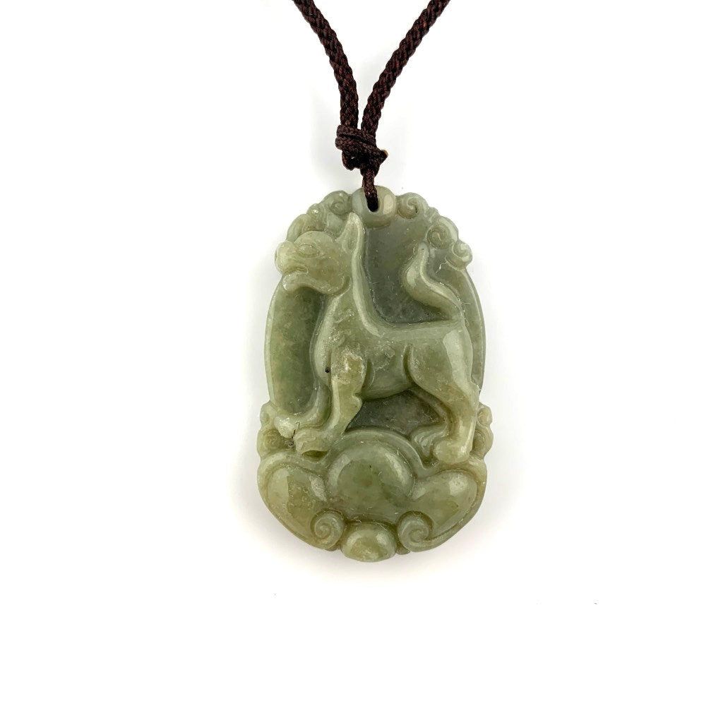 Jadeite Jade Dog Chinese Zodiac Carved Rustic Pendant Necklace, YW-0110-1647034397 - AriaDesignCollection