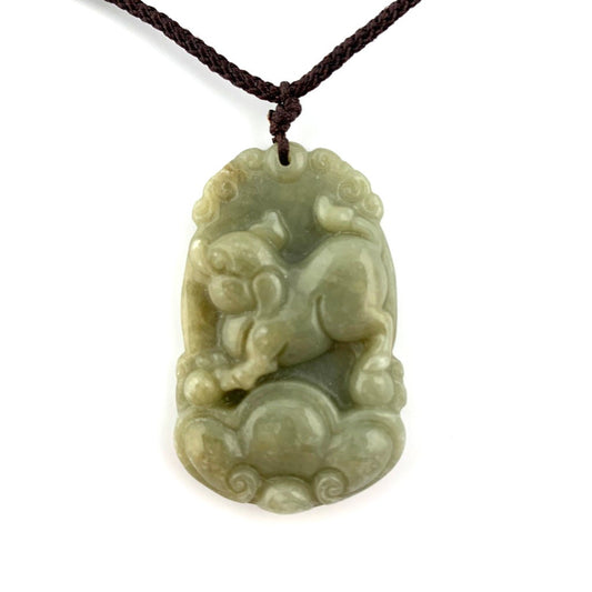 Jadeite Jade Pig Boar Chinese Zodiac Carved Rustic Pendant Necklace, YW-0321-1647033672 - AriaDesignCollection