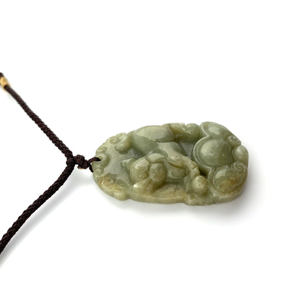 Jadeite Jade Pig Boar Chinese Zodiac Carved Rustic Pendant Necklace, YW-0321-1647033672 - AriaDesignCollection