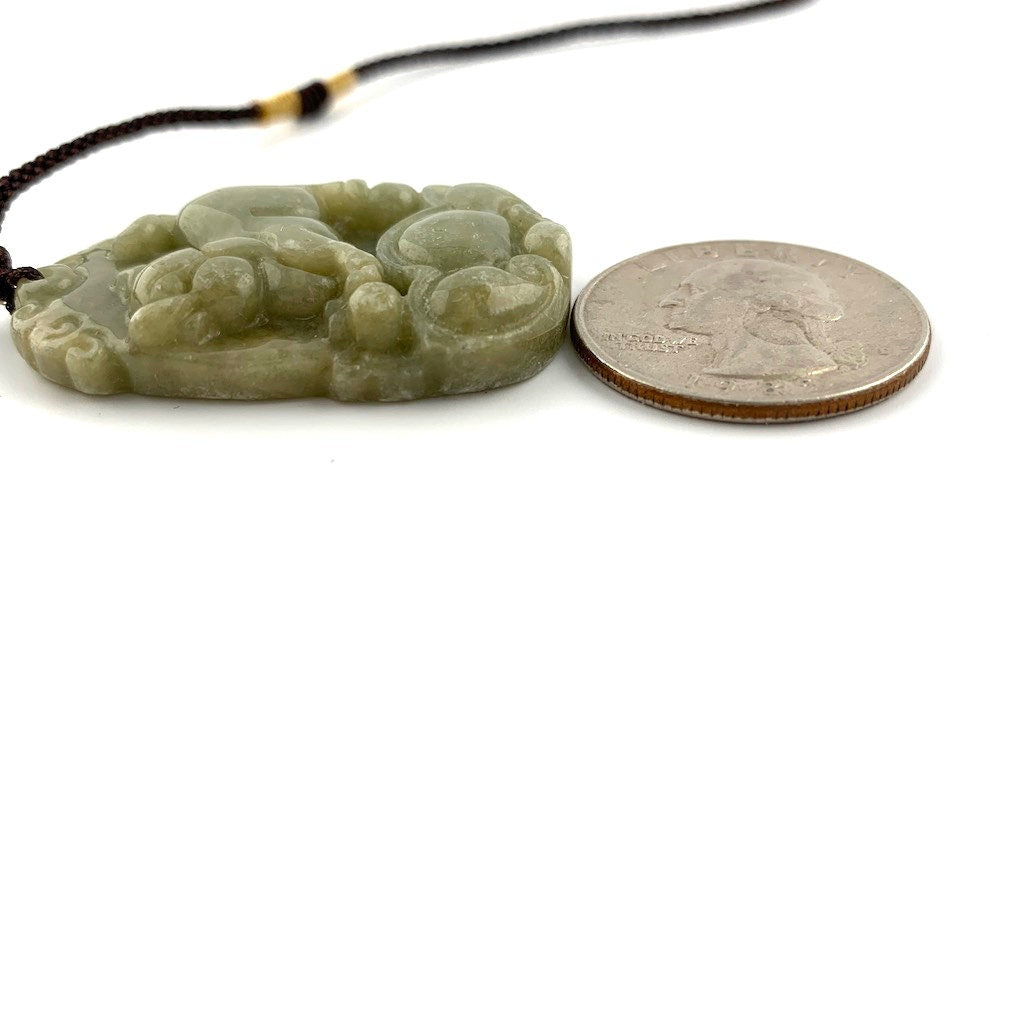 Jadeite Jade Pig Boar Chinese Zodiac Carved Rustic Pendant Necklace, YW-0321-1647033672 - AriaDesignCollection