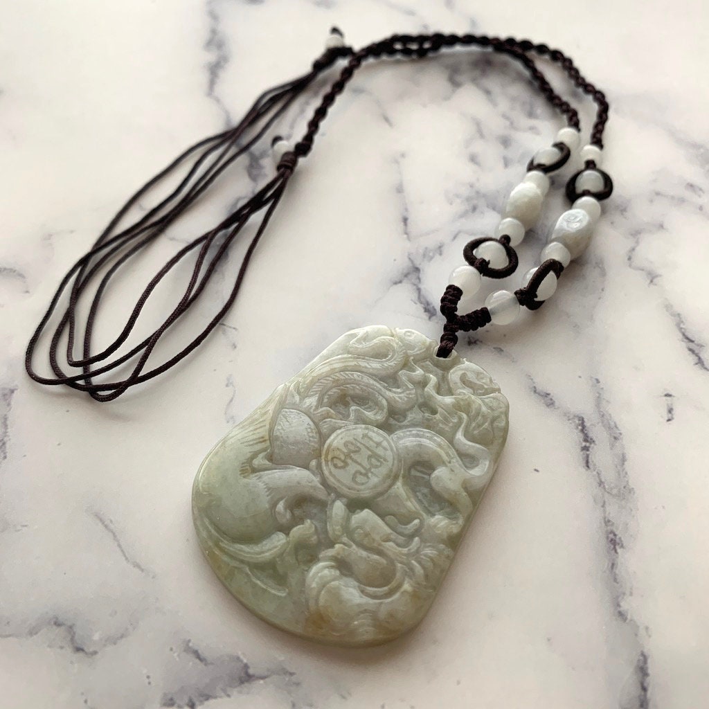 Jadeite Jade Wedding Marriage Gift Happiness Carved Necklace, YW-0110-1646980432 - AriaDesignCollection
