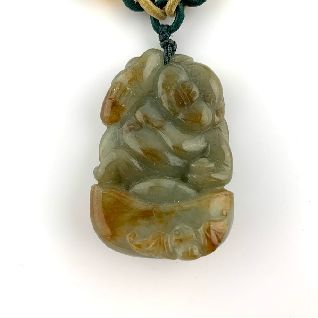 Jadeite Jade Pig Boar Chinese Zodiac Carved Pendant Necklace, YW-0110-1646980410 - AriaDesignCollection