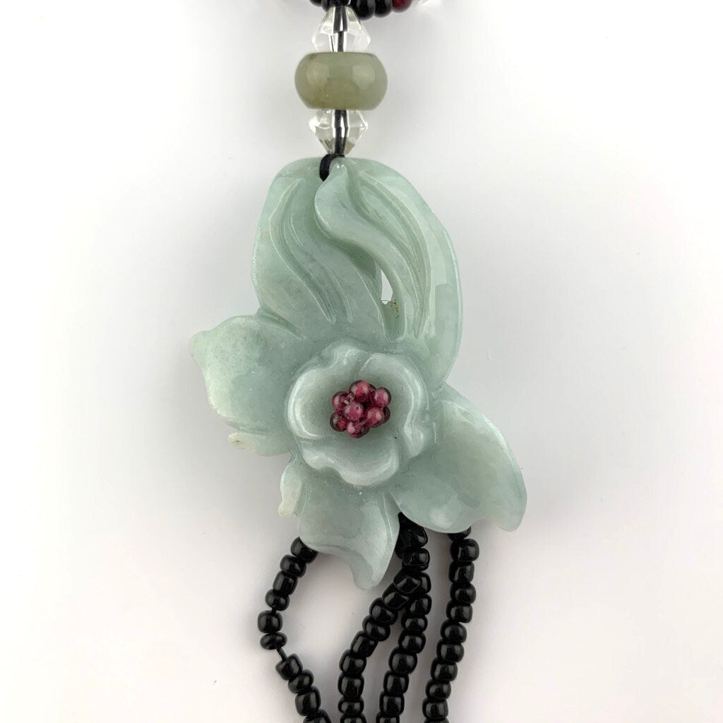 Jadeite Jade Carved Flower Necklace, YW-0110-1646979891 - AriaDesignCollection