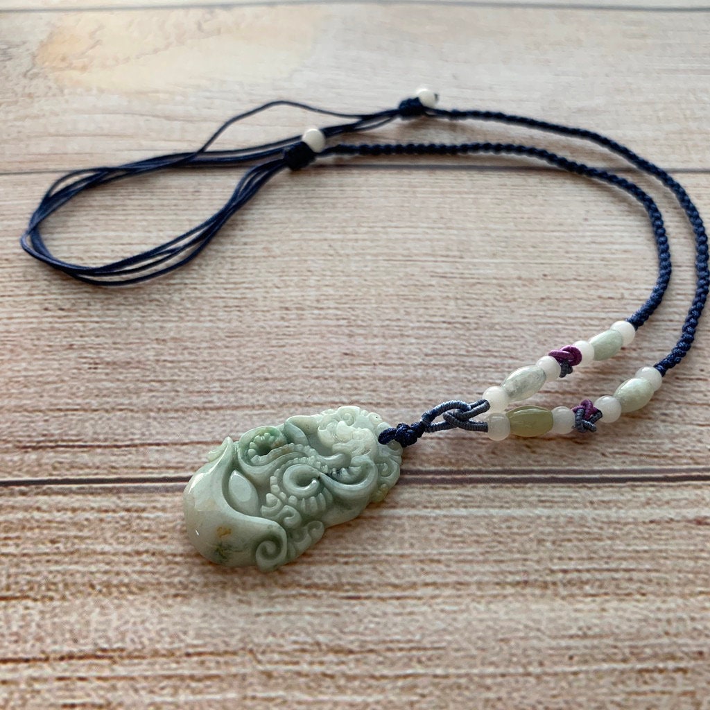 Jadeite Jade Snake Chinese Zodiac Carved Pendant Necklace, YW-0110-1646979561 - AriaDesignCollection