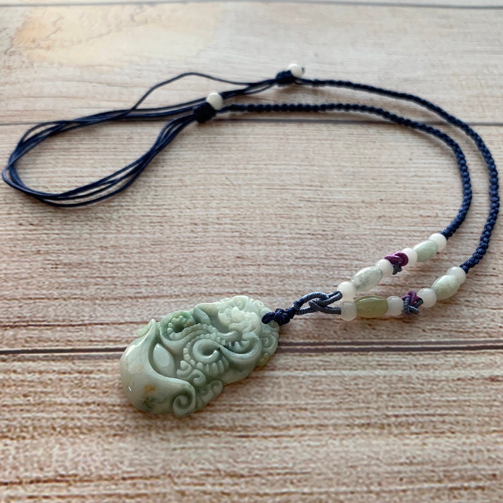 Jadeite Jade Snake Chinese Zodiac Carved Pendant Necklace, YW-0110-1646979561 - AriaDesignCollection