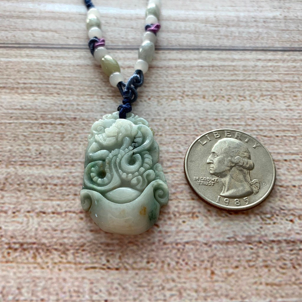 Jadeite Jade Snake Chinese Zodiac Carved Pendant Necklace, YW-0110-1646979561 - AriaDesignCollection