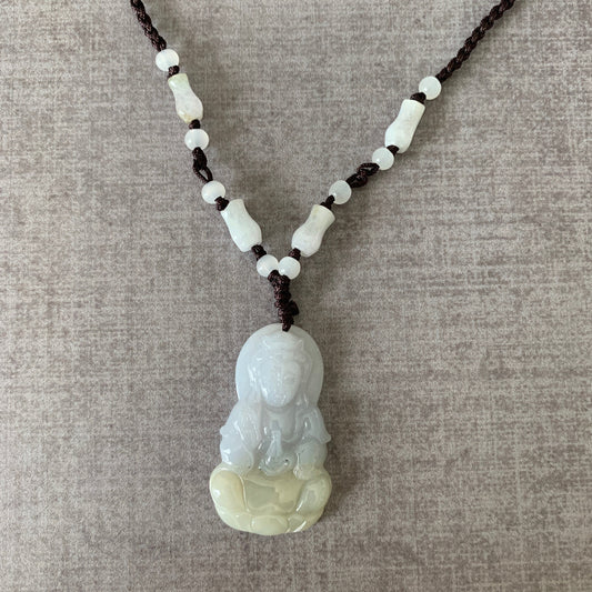 Jadeite Jade Guan Yin Avalokiteshvara Carved Pendant, Quan Am, YW-0110-1646848379 - AriaDesignCollection