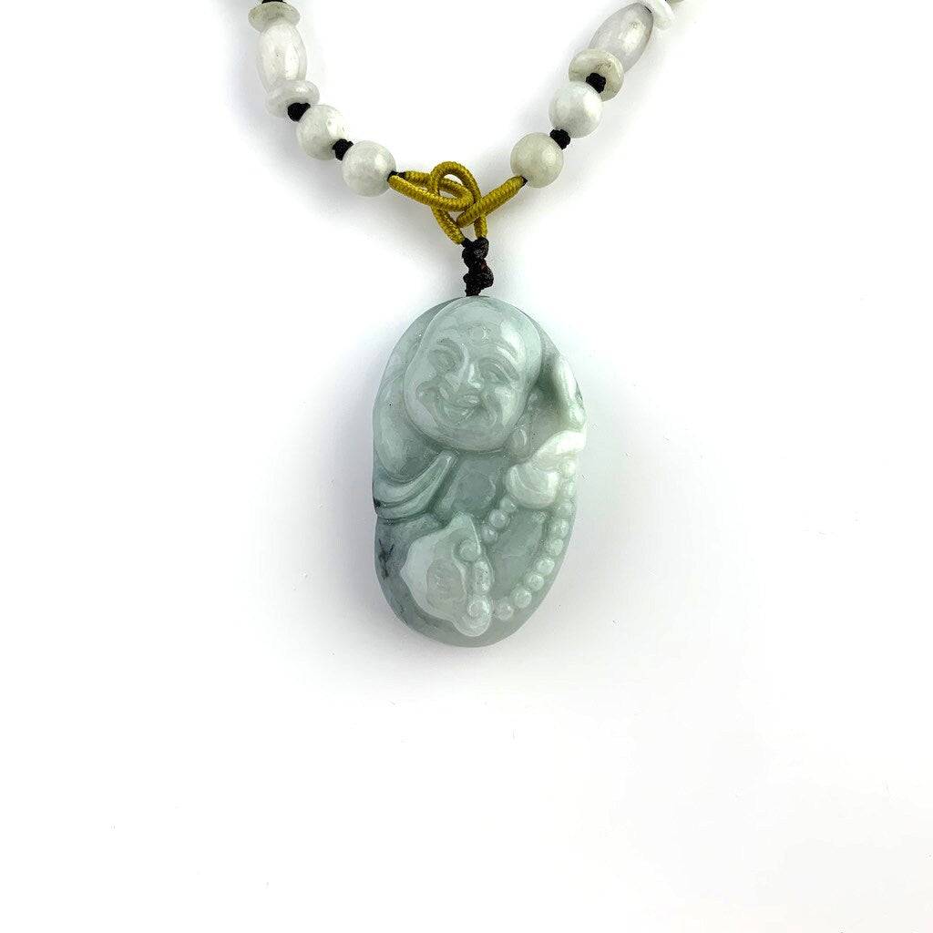 Jadeite Jade Buddha Carved Pendant, Budai, YW-0110-1647036574 - AriaDesignCollection