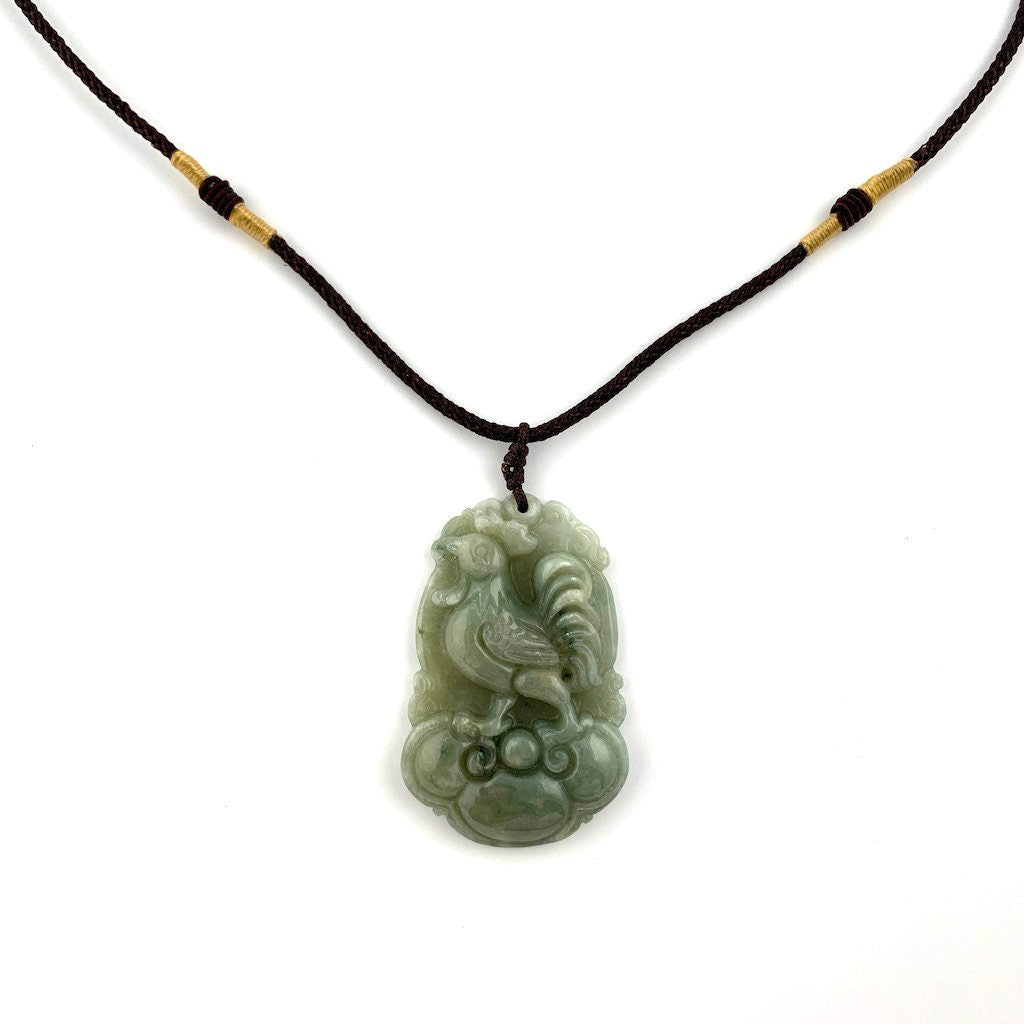 Jadeite Jade Rooster Chicken Chinese Zodiac Carved Rustic Pendant Necklace, YW-0110-1647035046 - AriaDesignCollection