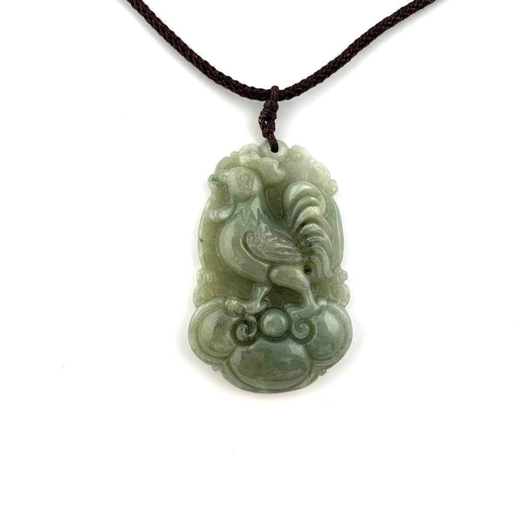 Jadeite Jade Rooster Chicken Chinese Zodiac Carved Rustic Pendant Necklace, YW-0110-1647035046 - AriaDesignCollection