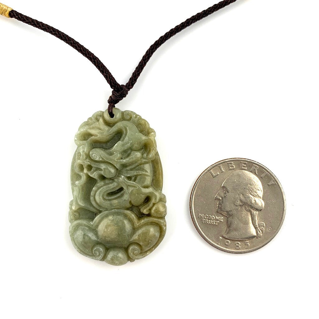 Jadeite Jade Dragon Chinese Zodiac Carved Rustic Pendant Necklace, YW-0321-1647033707 - AriaDesignCollection