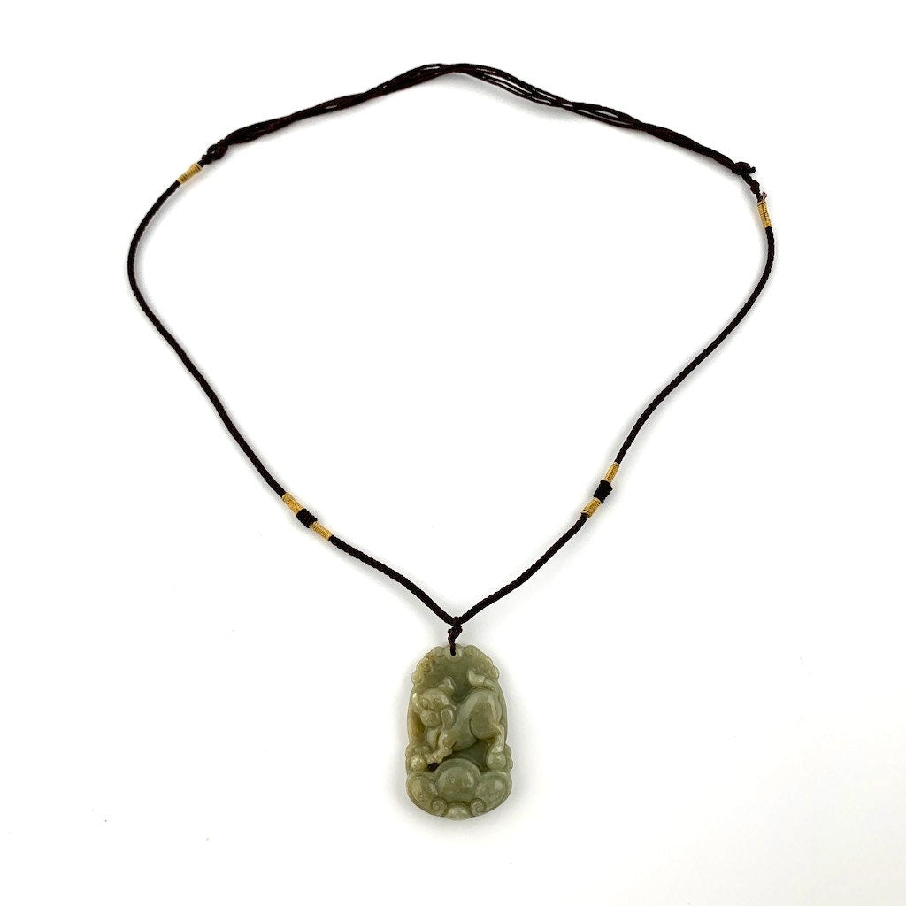 Jadeite Jade Pig Boar Chinese Zodiac Carved Rustic Pendant Necklace, YW-0321-1647033672 - AriaDesignCollection