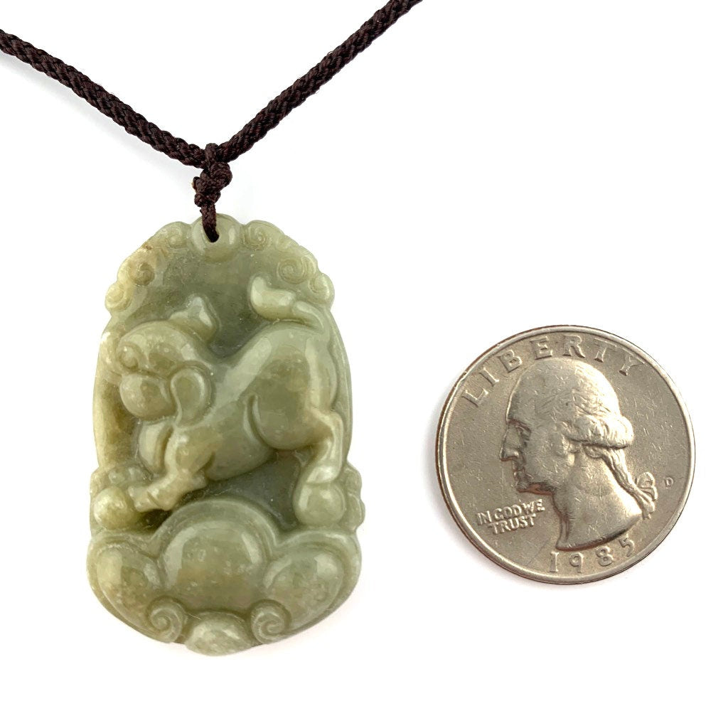 Jadeite Jade Pig Boar Chinese Zodiac Carved Rustic Pendant Necklace, YW-0321-1647033672 - AriaDesignCollection