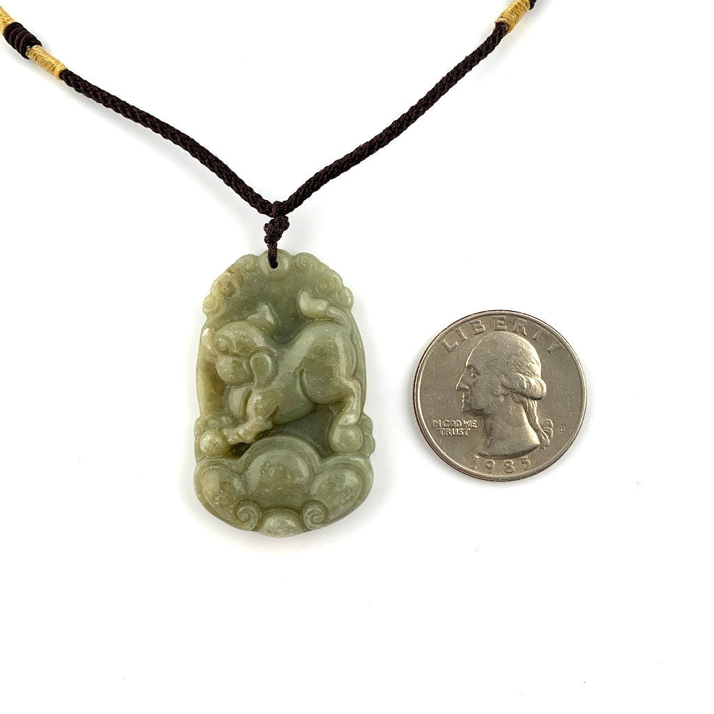 Jadeite Jade Pig Boar Chinese Zodiac Carved Rustic Pendant Necklace, YW-0321-1647033672 - AriaDesignCollection