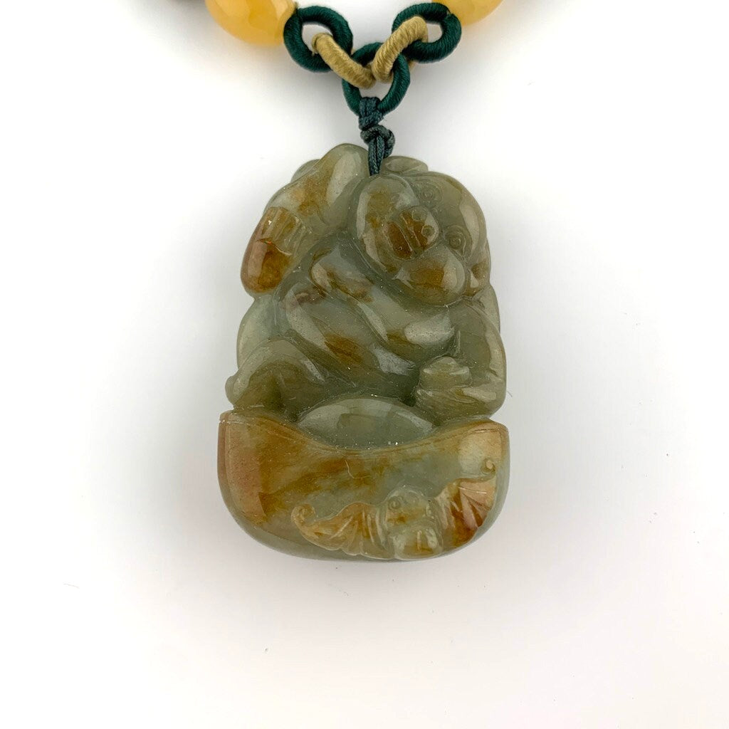 Jadeite Jade Pig Boar Chinese Zodiac Carved Pendant Necklace, YW-0110-1646980410 - AriaDesignCollection