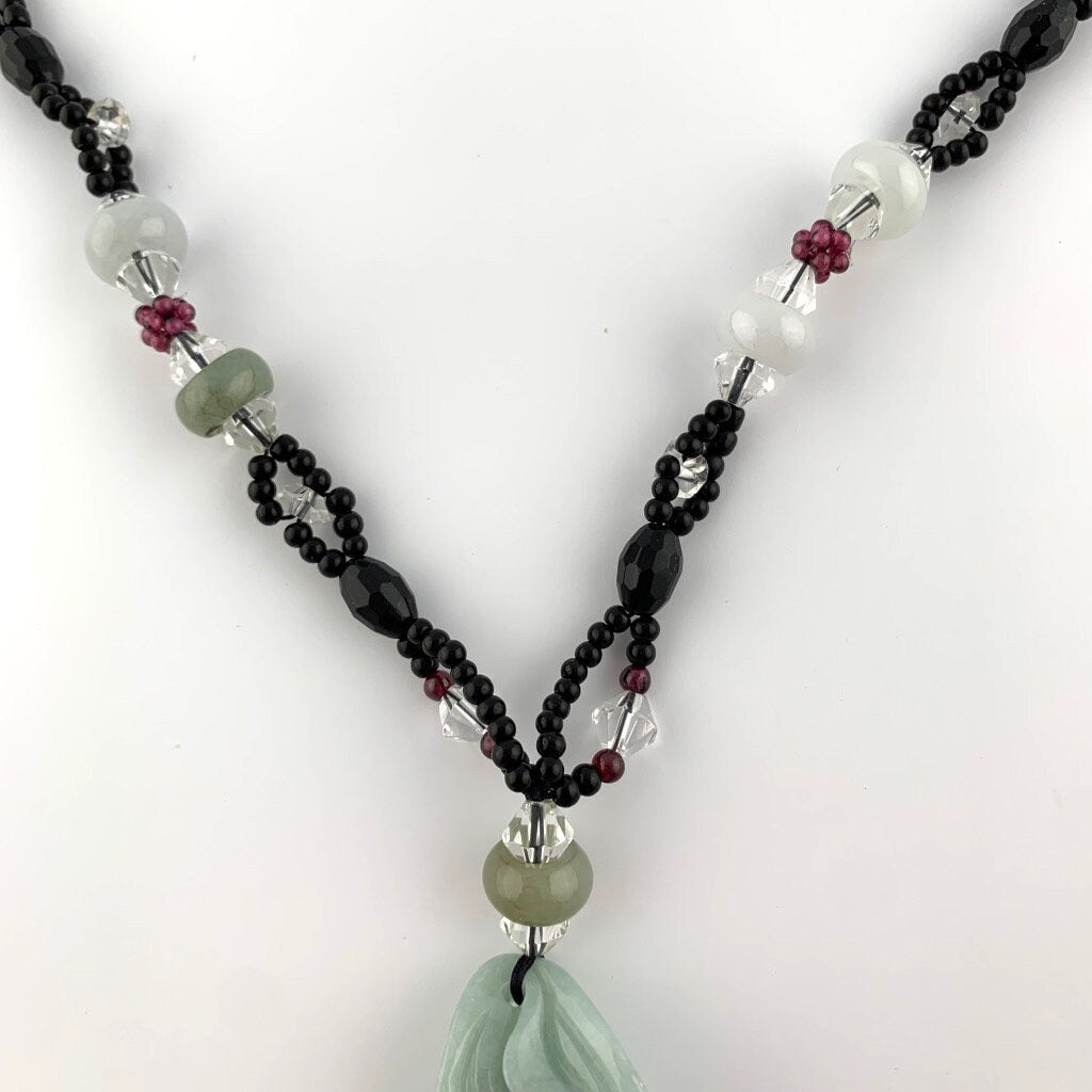 Jadeite Jade Carved Flower Necklace, YW-0110-1646979891 - AriaDesignCollection