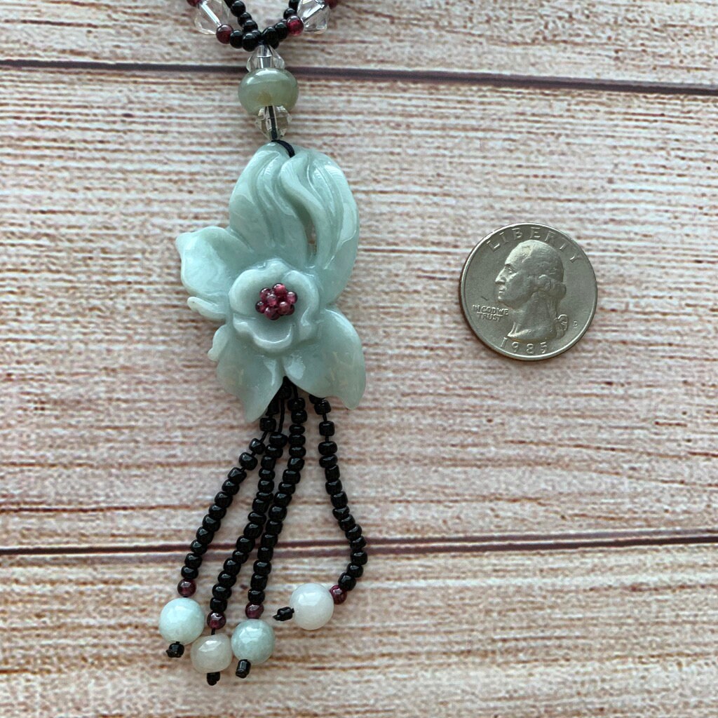 Jadeite Jade Carved Flower Necklace, YW-0110-1646979891 - AriaDesignCollection