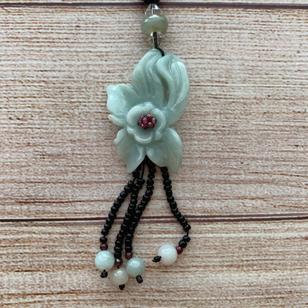 Jadeite Jade Carved Flower Necklace, YW-0110-1646979891 - AriaDesignCollection