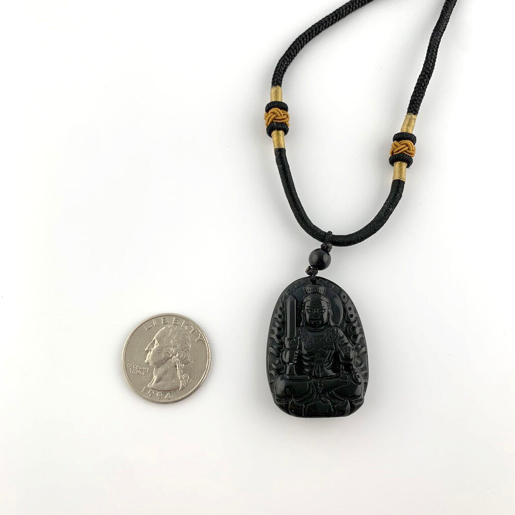 Acala Obsidian Buddha Carved Pendant, Bu Dong Ming Wang, Bất Động Minh Vương, YW-0110-1646863916 - AriaDesignCollection