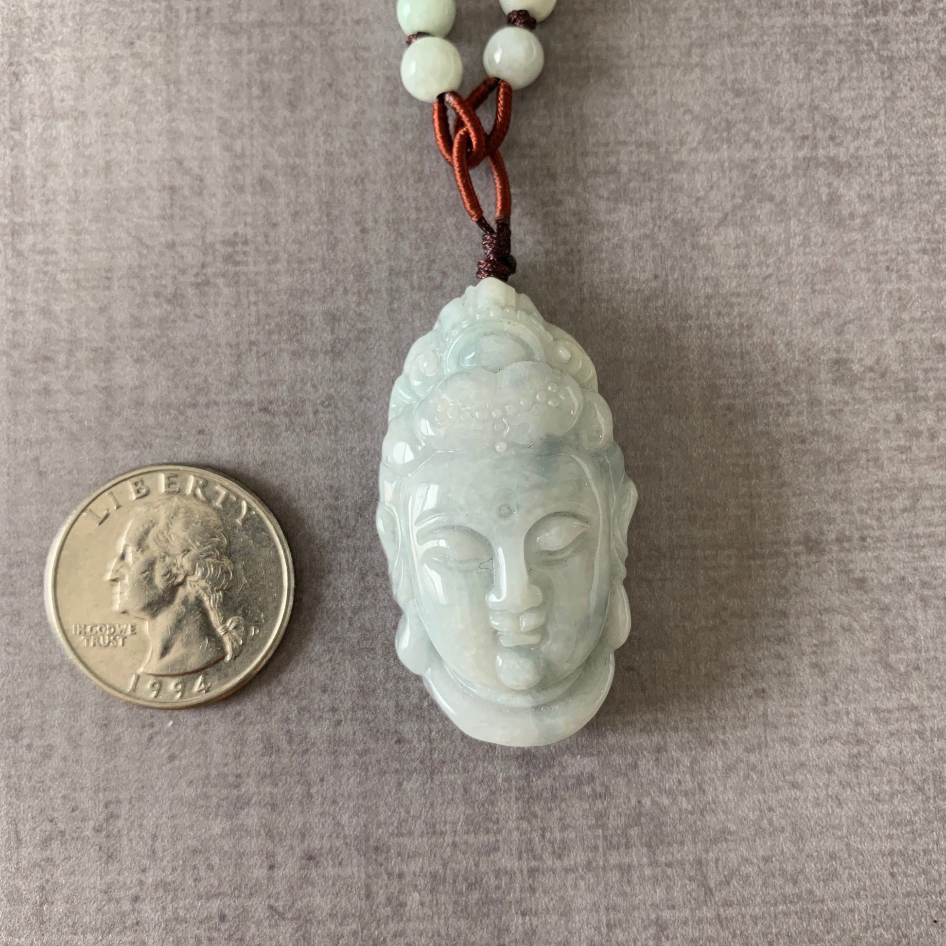 Jadeite Jade Guan Yin Head Carved Pendant Necklace, Jade Quan Am, Jade Kuan Yin, YW-0110-1646848256 - AriaDesignCollection