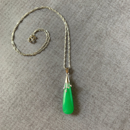 Aventurine Teardrop Sterling Silver Necklace, YW-0110-1646547830 - AriaDesignCollection