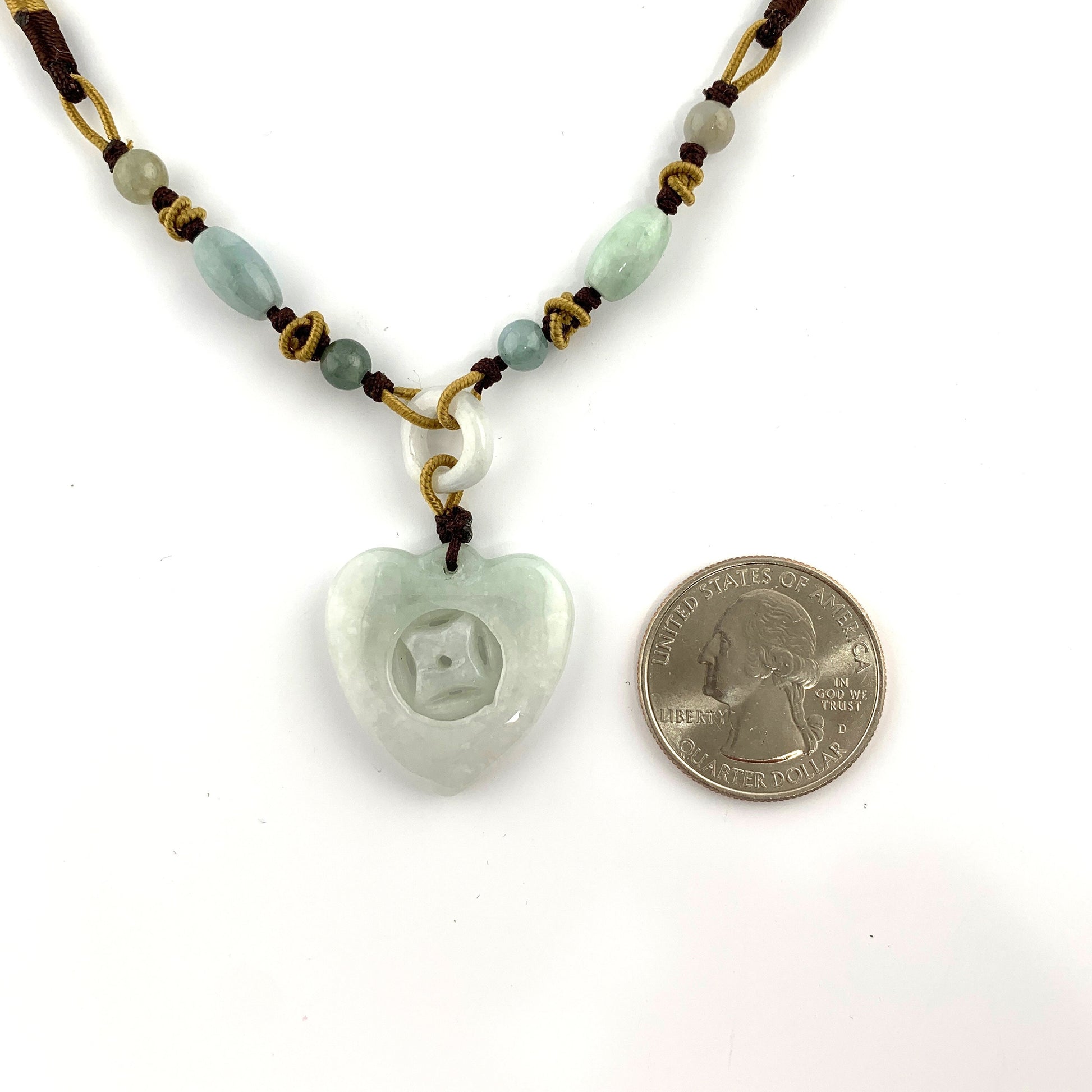 Jadeite Heart Carved Pendant Necklace, YW-0110-1647022552 - AriaDesignCollection