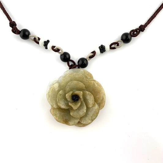 Jadeite Jade Carved Flower Necklace, YW-0110-1647022423 - AriaDesignCollection