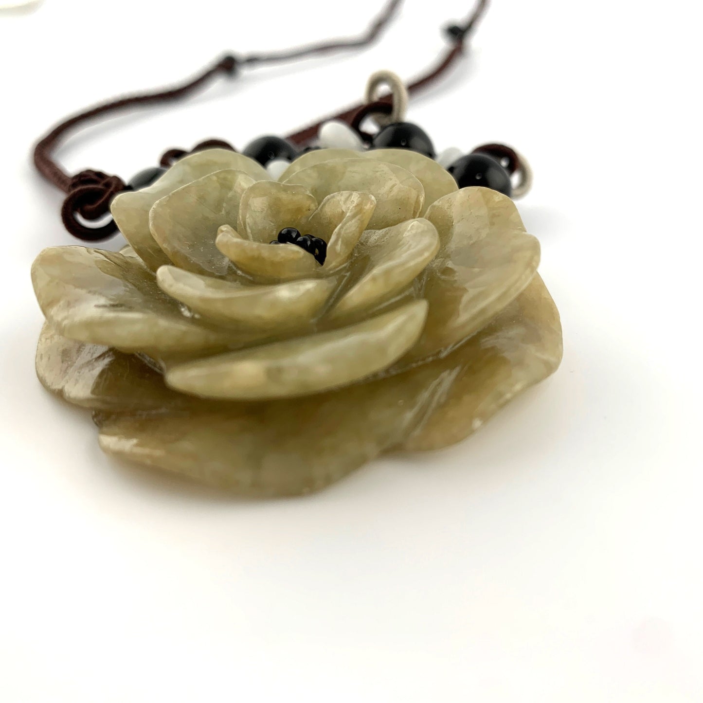 Jadeite Jade Carved Flower Necklace, YW-0110-1647022423 - AriaDesignCollection